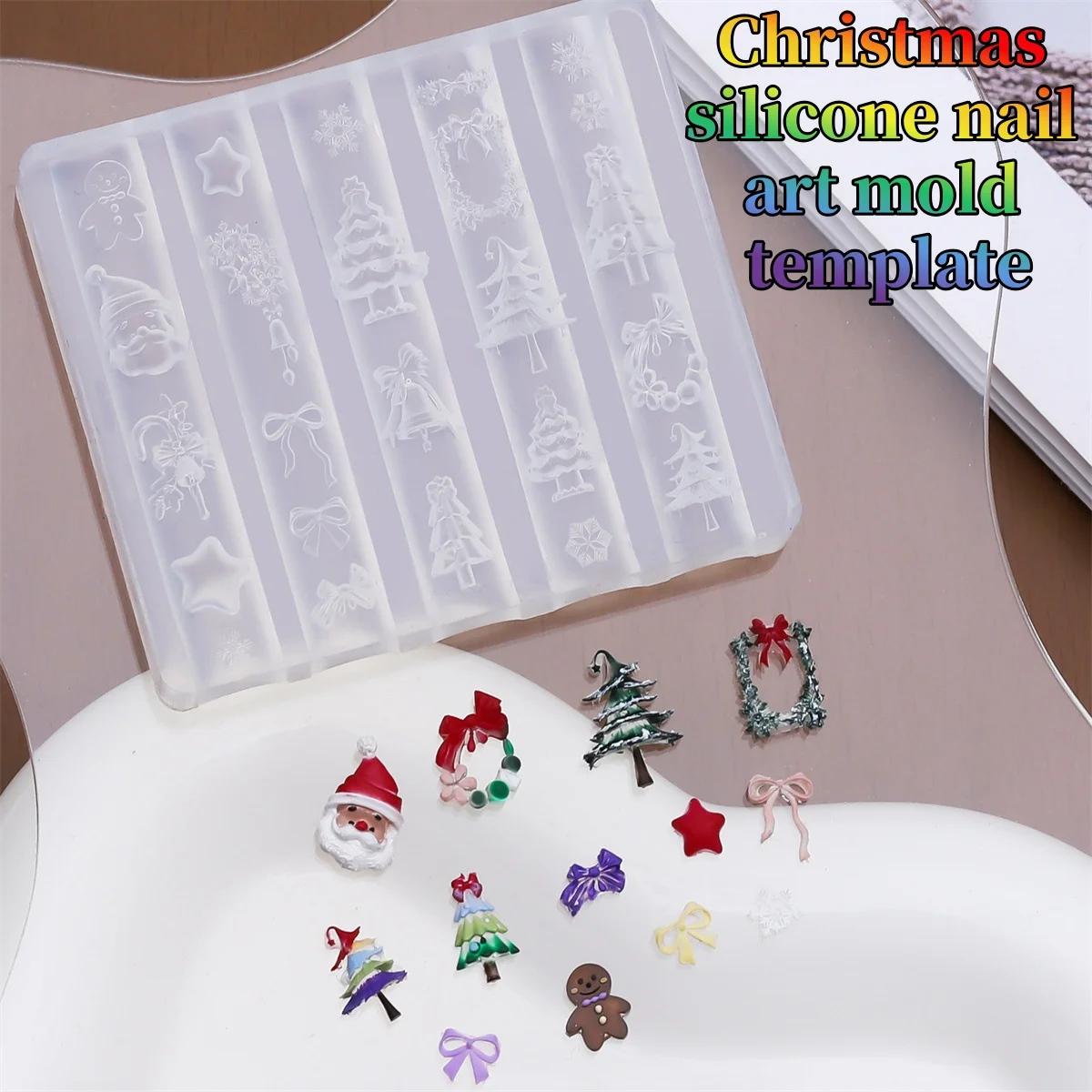 

Christmas Nail Art Silicone Mold 3D Stereoscopic Carved Santa Tree resin nail accessory DIY Design Silicone Manicure Mold Nail