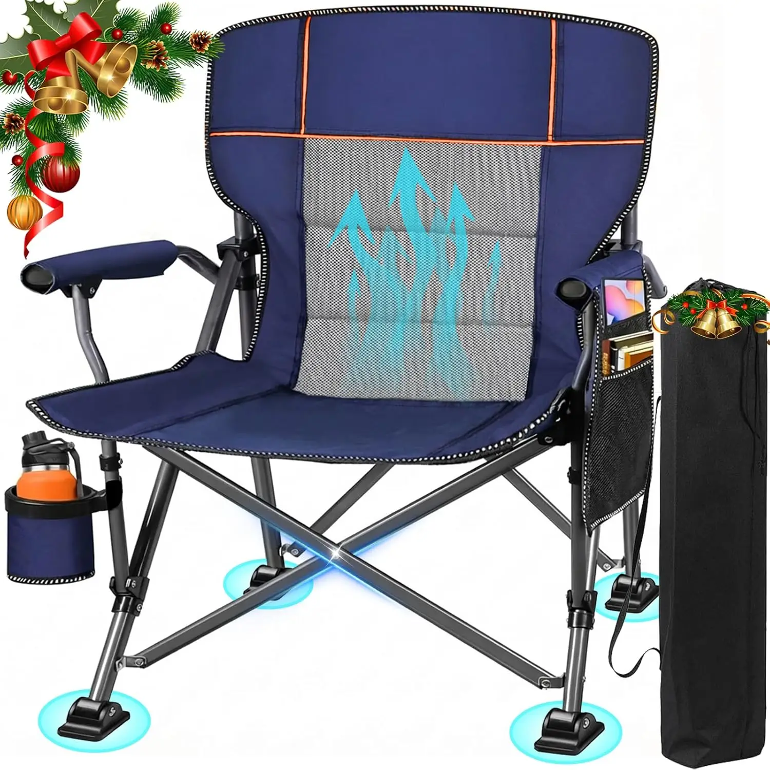 

Oversized Folding Camping Chair, 450 LBS Capacity, Padded Back & Armrest, Side Pockets & Cup Holder for Outdoor, Fishing, Garden