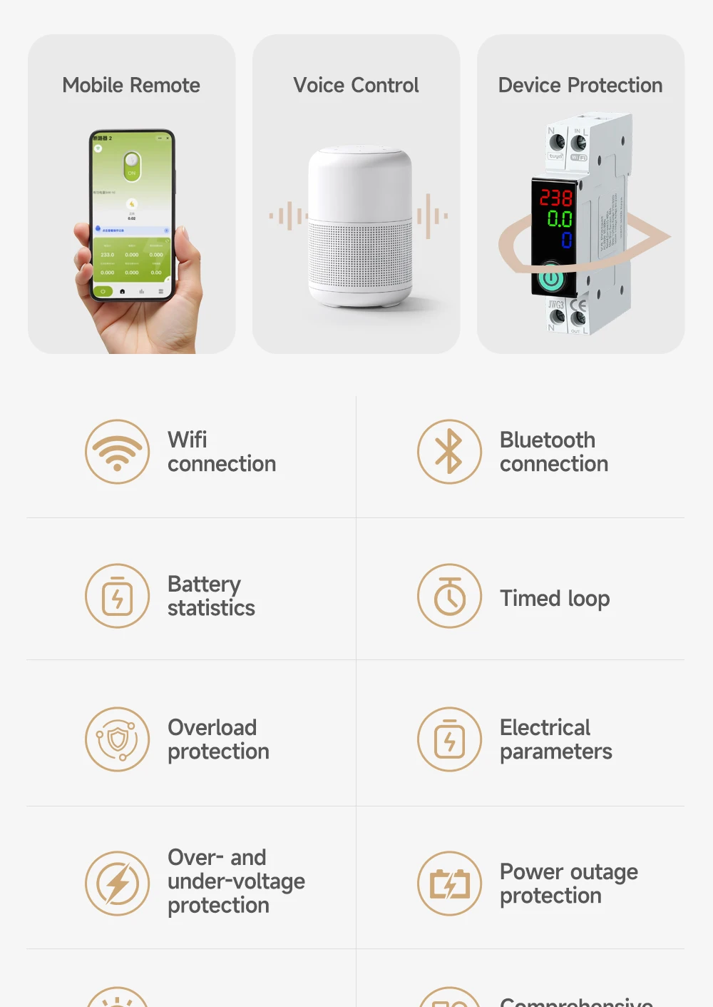 Tuya WiFi DIN-Schienen-Smart-Leistungsschalter 1P+N 63A mit Digitalanzeige, Energiezähler, Spannungs- und Stromschutz, Fernschalter – Detail 2