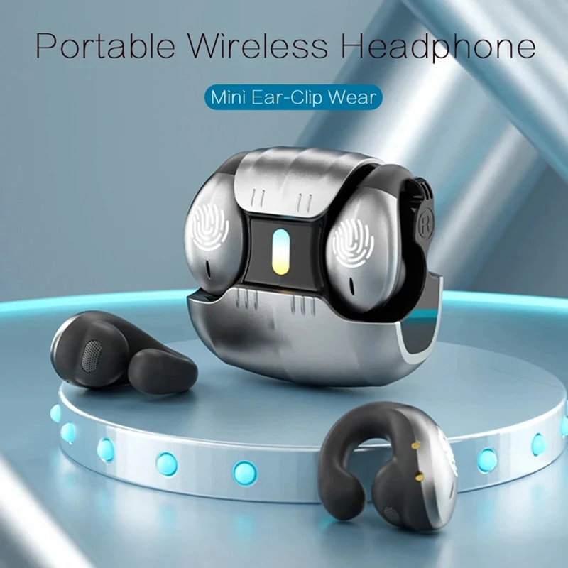 HFES – écouteurs sans fil Bluetooth 5.5, à Conduction osseuse, Clip d'oreille ouvert, lumière respiratoire LED, antibruit, pour la musique