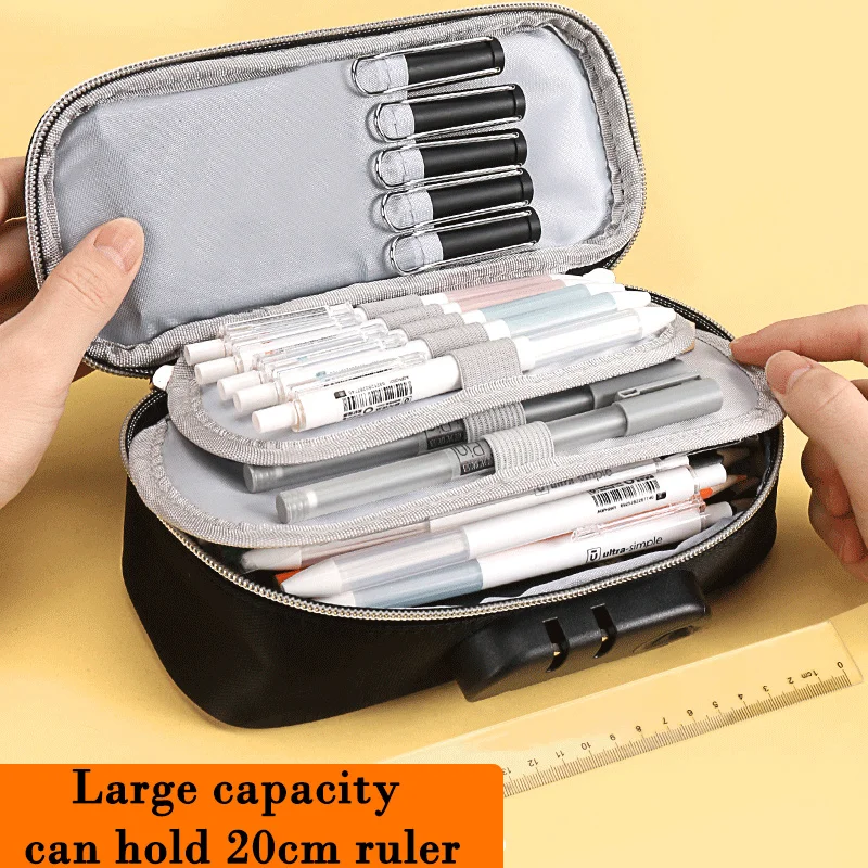 Large-capacity Pencil Bag with Lock Pencil Bag Simple Macaron School Supplies Stationery Box Pencil Cases