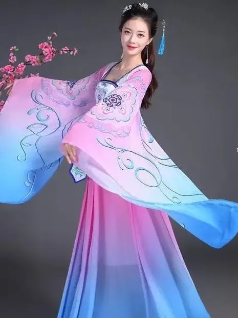 Hada antigua Wu Meiniang Hanfu falda de hada de manga grande estilo chino elegante traje de actuación de danza clásica