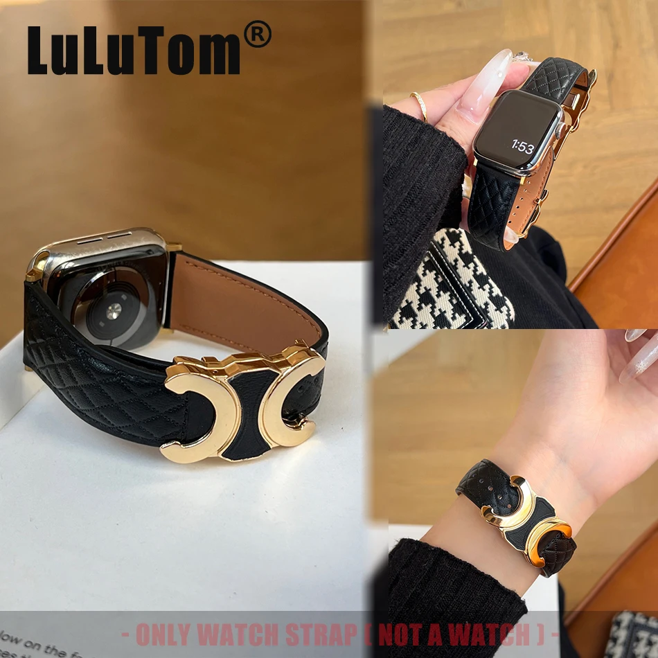 Luxury C Leather Strap For Apple Watch Series 10 UItra 2 9 8 7 6 5 4 SE Band iWatch 38/40/41/42/44/45/46/49 mm Magnetic Bracelet