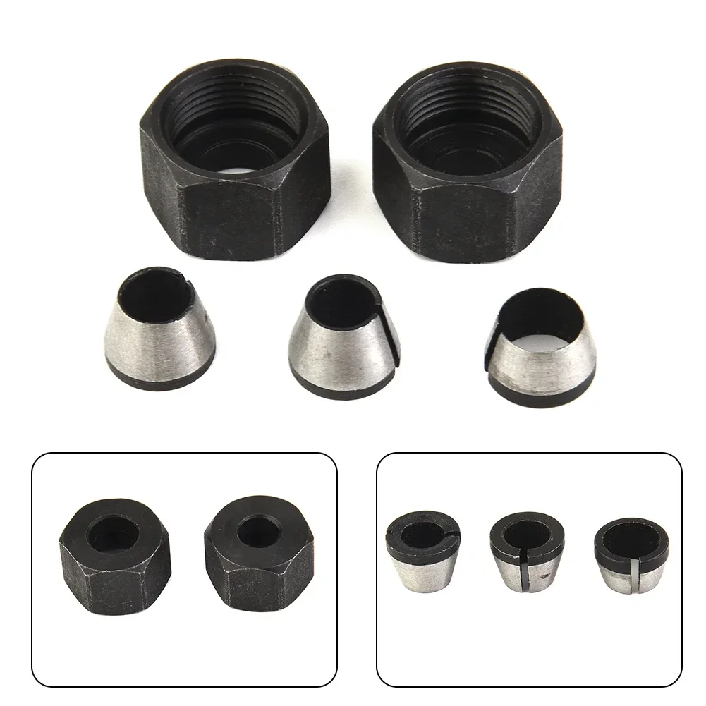 5pcsset Trimming Engraving Machine Collet Chucks, Carbon Steel Material, Fits 6mm and 1/4 8mm Router Bit Shank