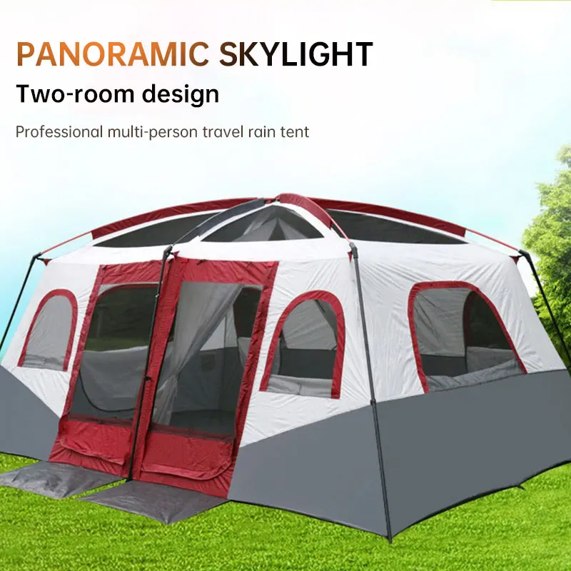 ﻿Large Family Camping Tent 6-12 Person WaterProof 2 Bedroom 1 Living Rooms Tent Double Layers Outdoor Picnic Camp Tour Equipment