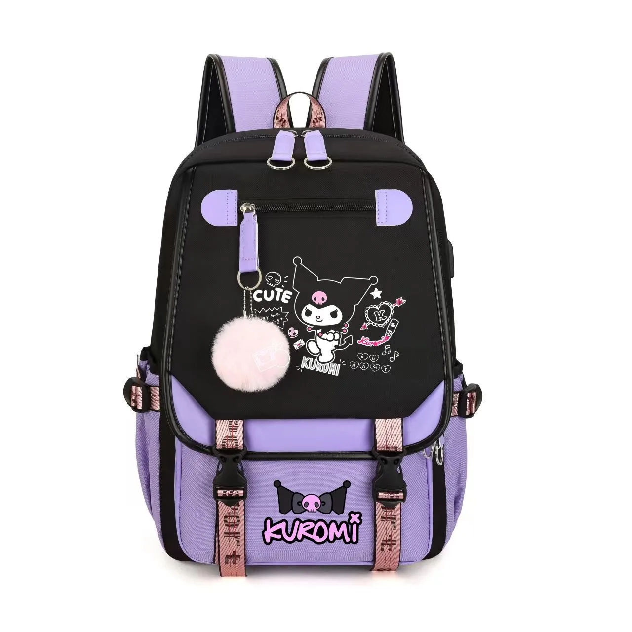 MINISO Kuromi Backpack for Girl Anime School Bag for Teenager Canvas Laptop Back Pack Women Rucksack Cartoon Anime Backpack