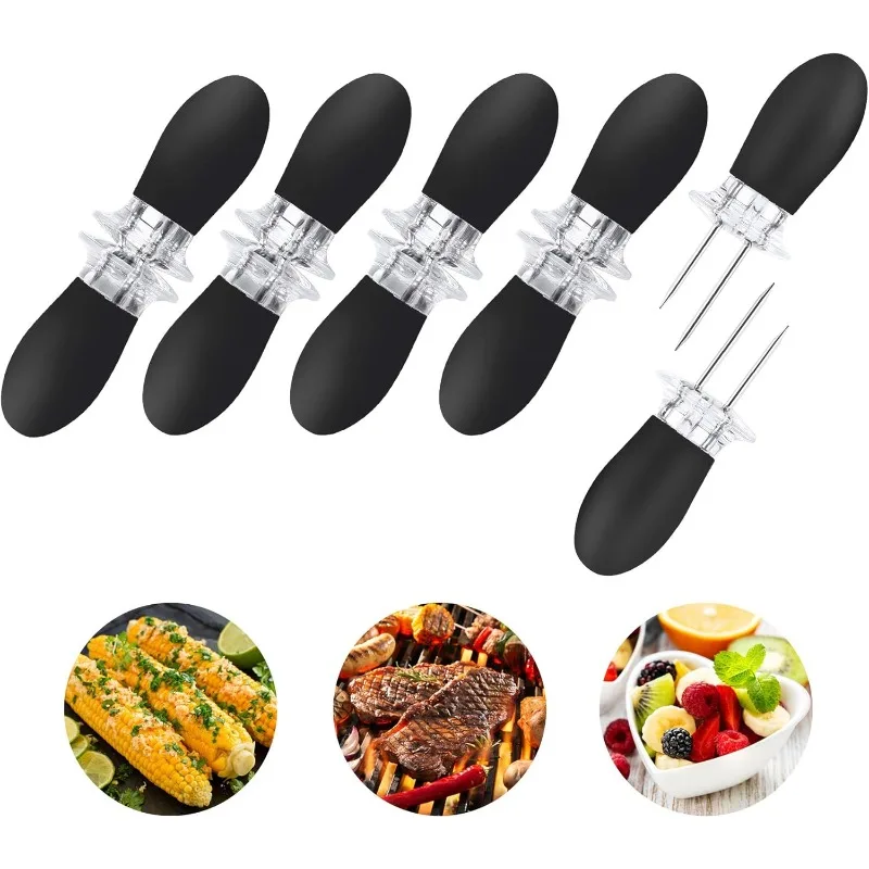 

Stainless Steel Corn Holders 10Pcs/5 Pairs (Black) - BBQ Fork Skewers for Parties, Camping & Home Cooking