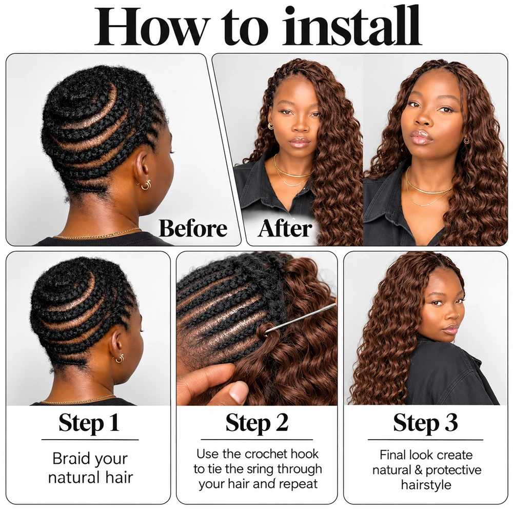 #4 Brown Deep Wave Crochet Human Hair Miracle Knots Feather Crochet Pre Separated Braiding Hair Virgin Remy Soft Natural Wavy Texture Lightweight Knotless Boho Protective Hairstyle For Women Hair Extensions - view 7