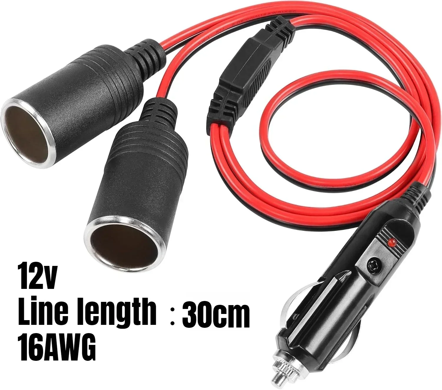 12V 30cm 12V-24V Universal Car Cigarette Lighter Extension Line American Style Plug Power Socket Adapter for Truck RV