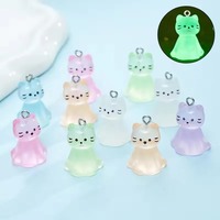 10pcs 3D Luminous Cat Doll Hallowmas Charms Resin Animal Pendant DIY For Jewelry Making Accessories Earring Phone Chain