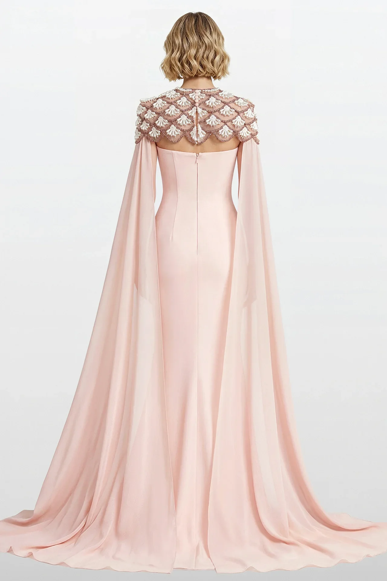 

Elegant Evening Dresses Customized Women's Strapless Sleeveless Mermaid Ankle Length Prom Gown with Detachable Shawl Party Dress