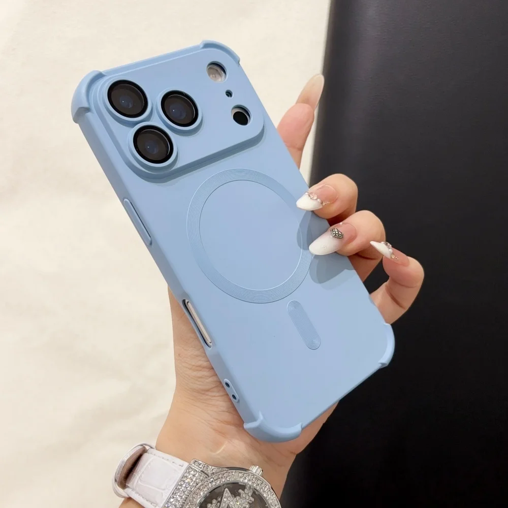18pro Matte Airbag for Magsafe Magnetic Cases for iPhone 18 Pro Max 17 Pro 16 15 14 13 12 Lens Protection Shockproof Soft Cover