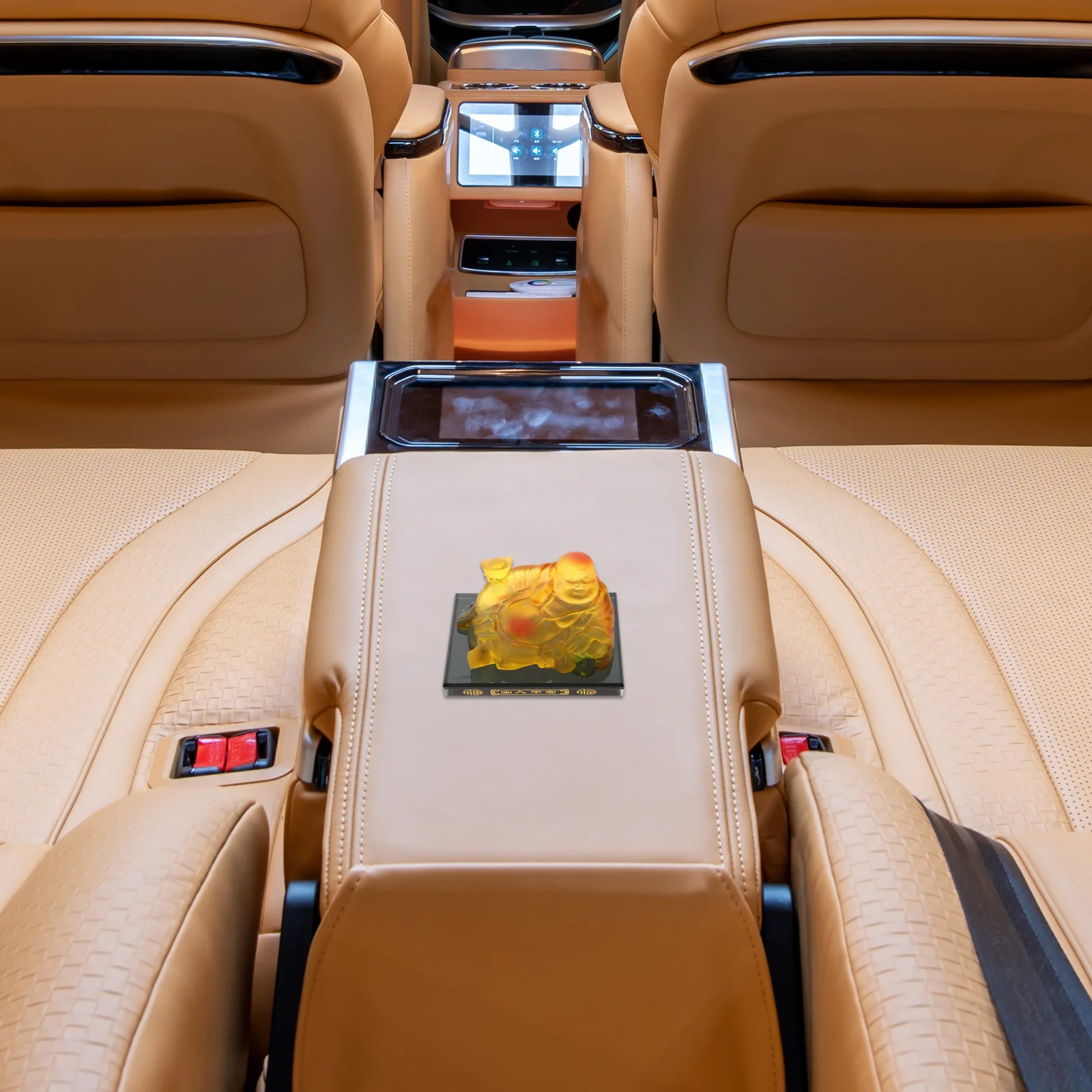 

Resin Large Laughing Buddha Car Ornament Glass Base Colorful Buddha Statue Feng Shui Good Luck Decoration Interior Car