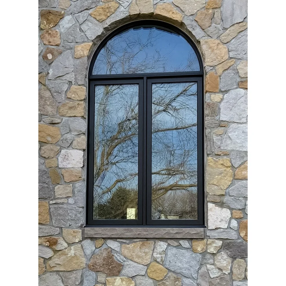 Finestra a battente con manovella ad arco in alluminio, decorazione domestica a doppio vetro