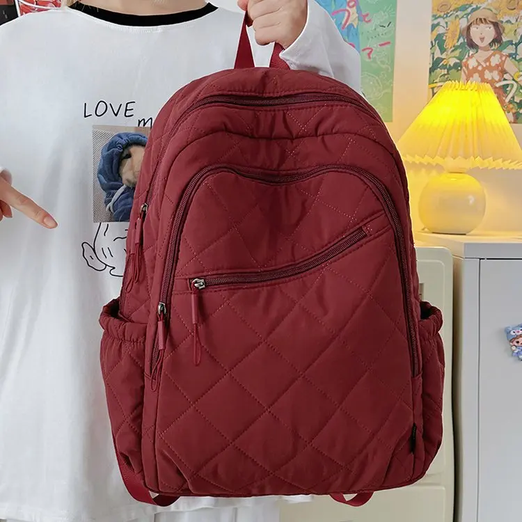 2026 New Diamond Pattern Unisex Large Capacity Commuter Backpack Lightweight Multi-Functional School Bag Simple Design Backpack