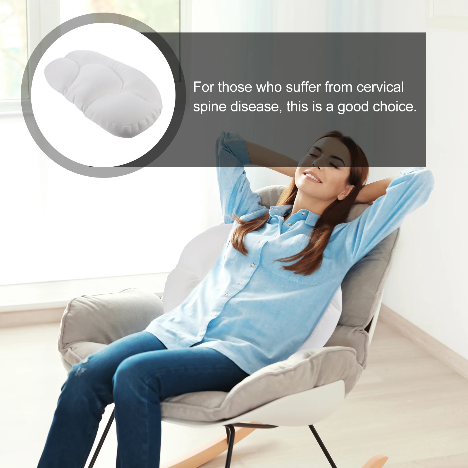 

White Sleep Aid Pillow Neck Support Lightweight Comfortable Cervical Pillow Travel Camping Use Soft Particle Fill Lumbar Cushion