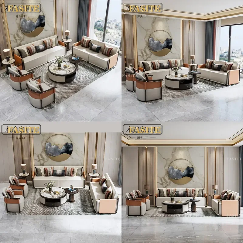 For New Chinese Style Solid Wood and Leather Sofa Combination Ebony Modern Light Luxury Furniture for Apartment Living Room
