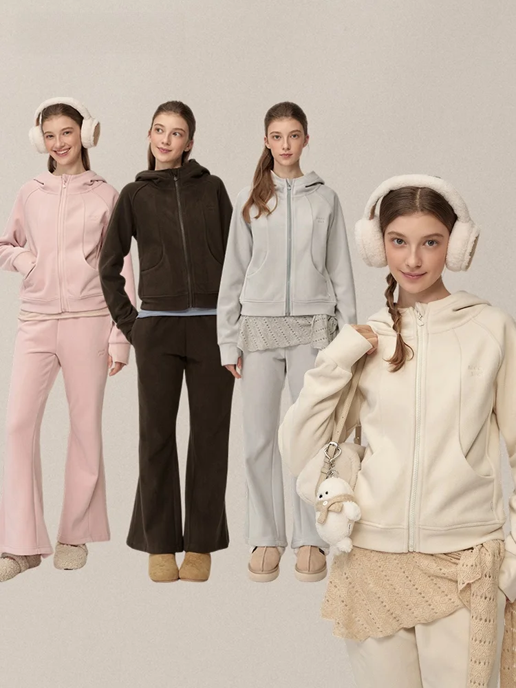 

Moonmoi Lazy Coffee Double-sided Fce Hooded Waist-cinching Embroidered Sweatirt Casual Pants Two-piece Set Women's Wear
