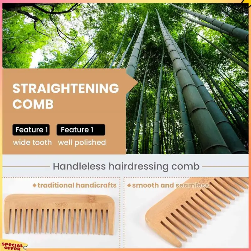 ABFI 厚い木製コーム広歯コームポータブルスタイリングマッサージ帯電防止ヘアコームハンドルレス理髪コーム