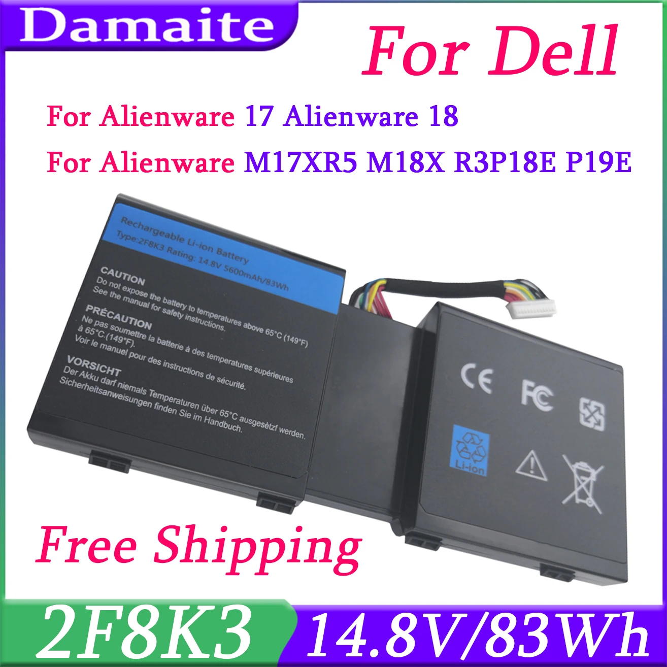 2F8K3 14.8V 83Wh Laptop Battery For Dell Alienware 17 17X 18 18X M18X M17X ALW18D-1788 0KJ2PX 02F8K3 KJ2PX