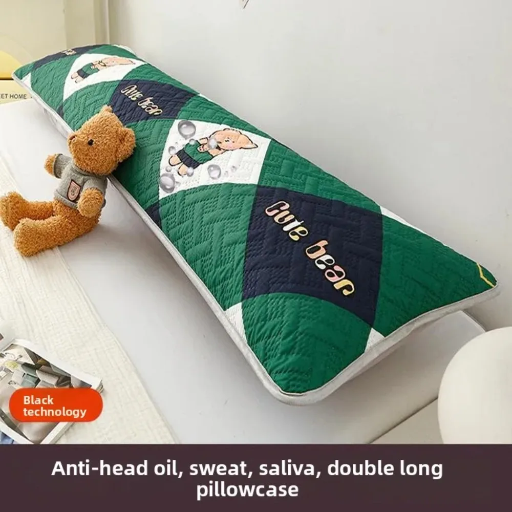Nordic Plaid Quilted Long Body Pillow Cover Anti‑Saliva Anti‑Yellowing Couple Pillowcase for Double Bed Bedding Home Decoration