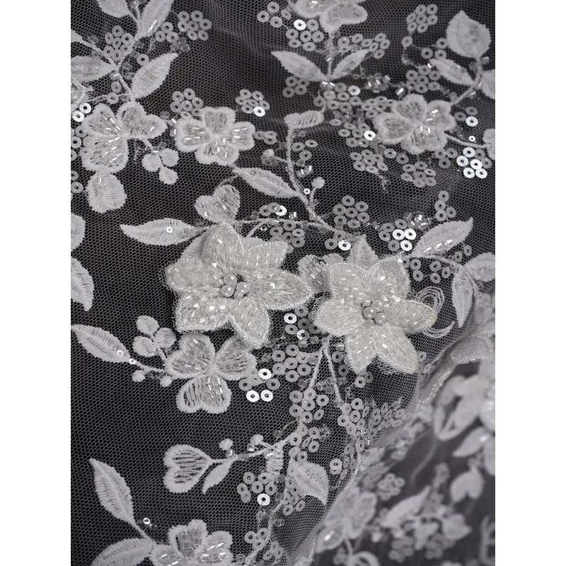 New Fashion Style Embroidered Lace Large Flower Branch Sparkling High end Wedding Dress Fabric