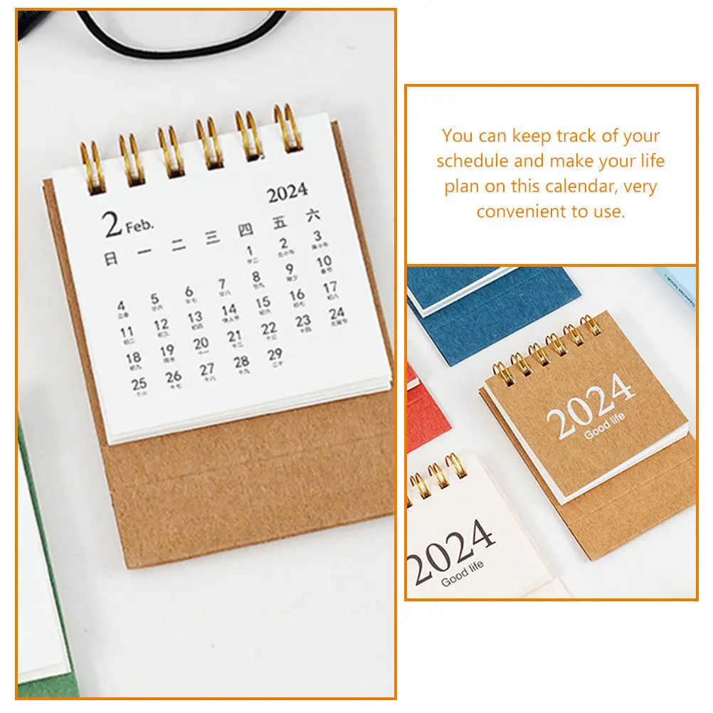 Miniature Desk Calendar 2024 Clear Date Desktop Paper Calendar Decorative Ornament for Home Office School Daily Planning
