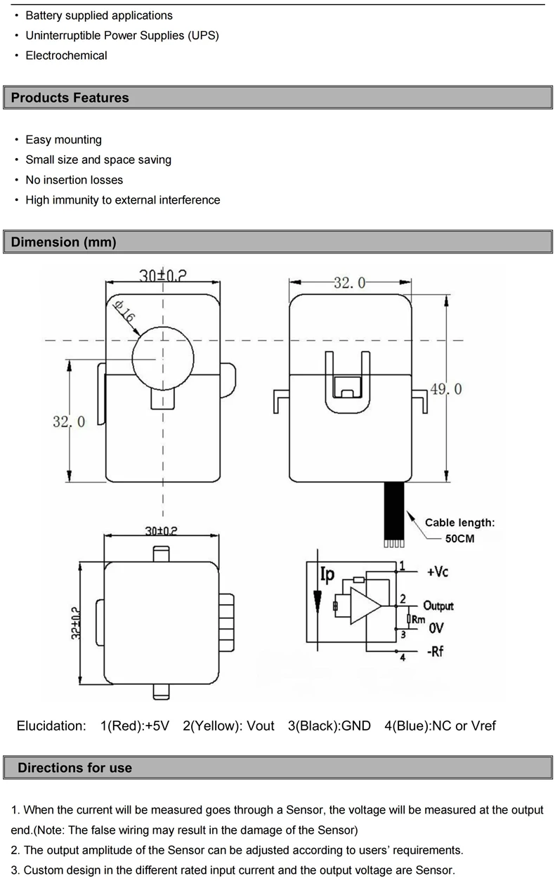 2,5V 2V Klemm-Stromsensor Split-Core CT Transformator 10A 20A 30A 50A 100A QNHCK2-16 Hall-Effekt-Stromwandler 2,5V 0,625V – Detail 4