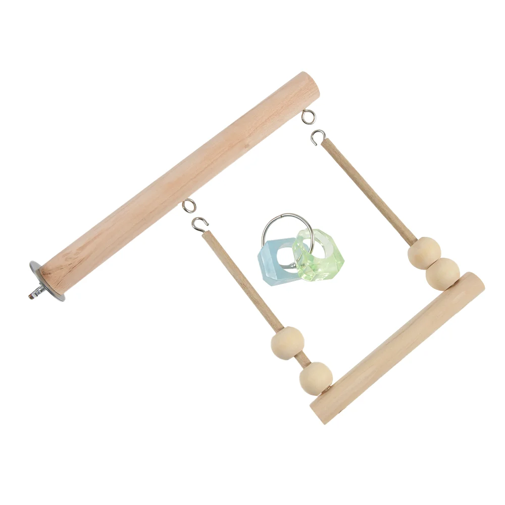 Bird Swing Toy Wooden Parrot Perch Stand Playstand with Chewing Beads Cage The Parrot Nibbled on The Toy Bird