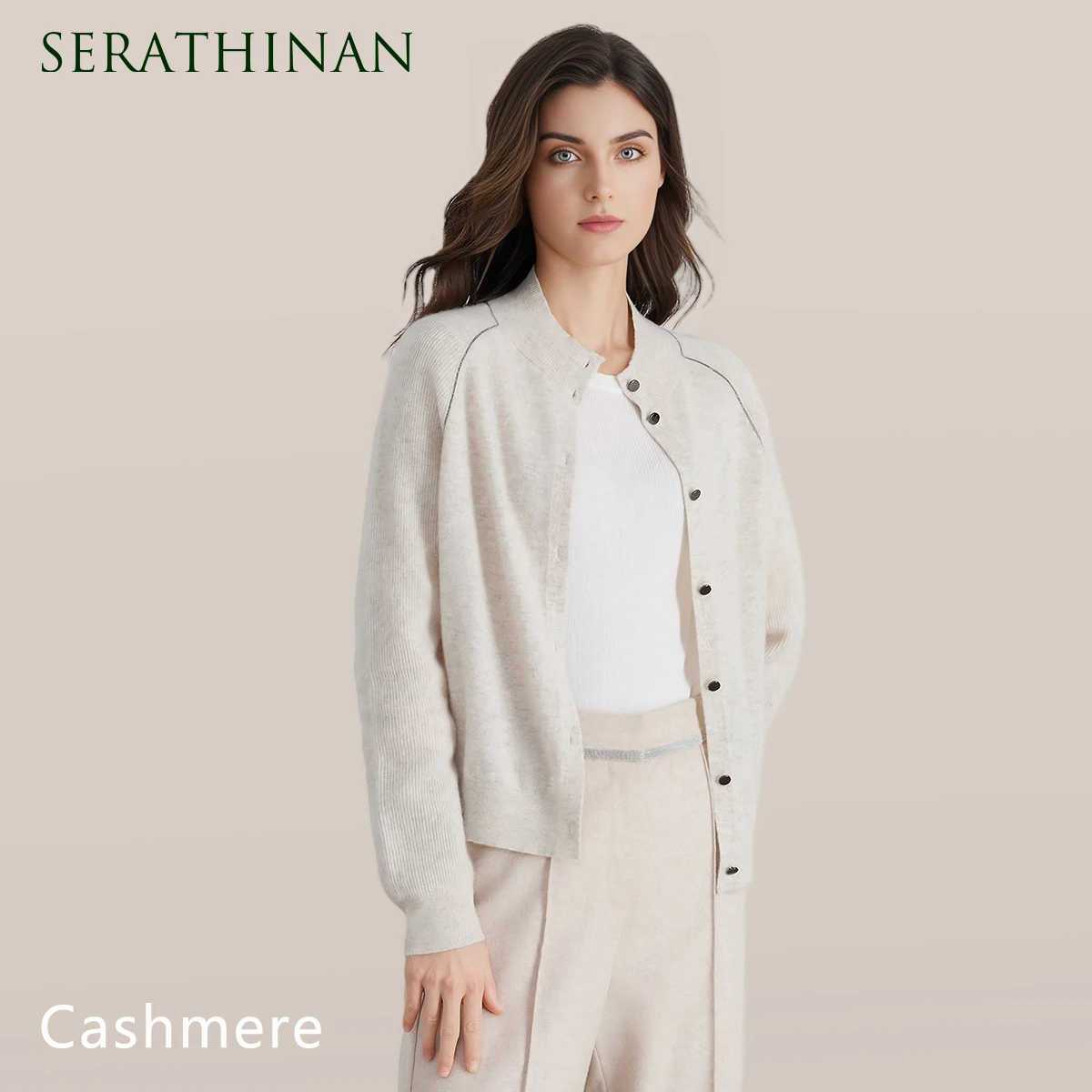 

BC877 Однобортный кашемировый кардиган со средним воротником и длинными рукавами для женщин