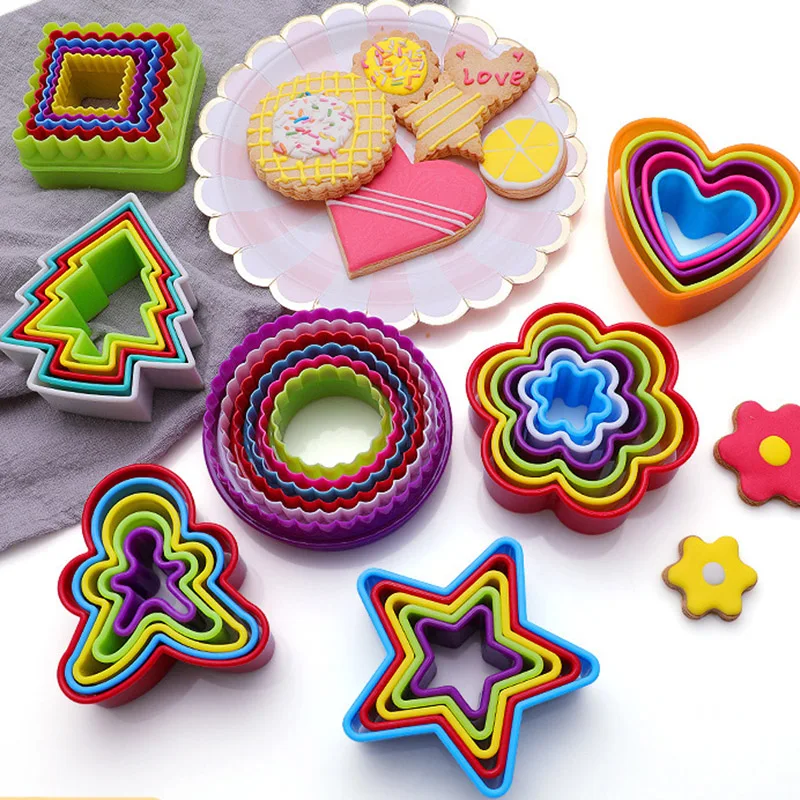 

Plastic Biscuit Mold Color Size Set Baking Tool Heart shaped Cookie Fruit Sparse Pressing Cutting Gingerbread Man Christmas Tree