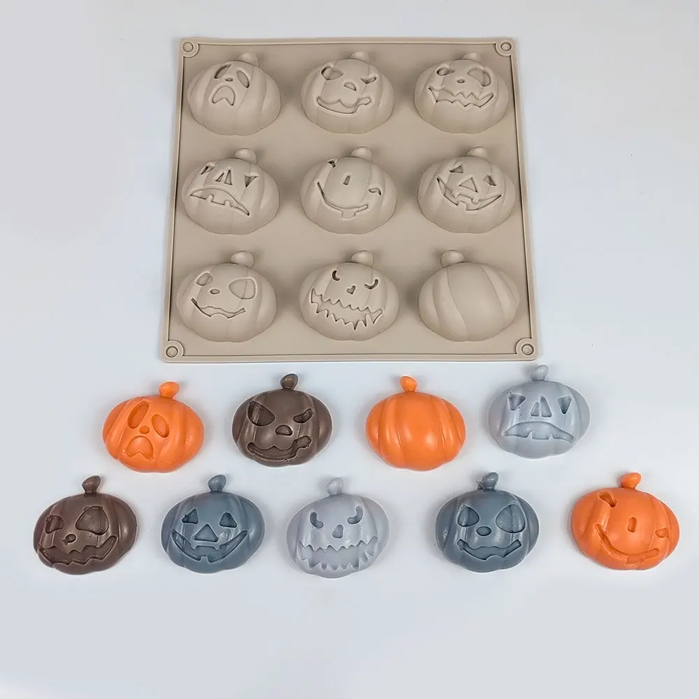 

9 Holes Pumpkin Mochi Toy Molds Halloween Candle Silicone Mold Aromatherapy Plaster Mold Fondant Cake Candle Mold Tools