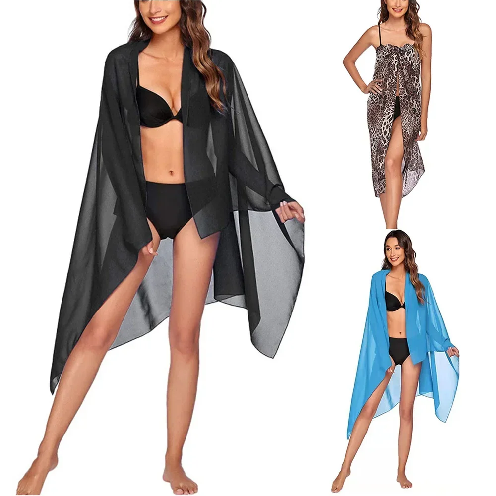 

110x145Cm Women's Sexy Chiffon Pareo Scarf Wrap Kaftan Sarong Bikini Cover-Up Beachwear Skirts Fashionable Swimwear