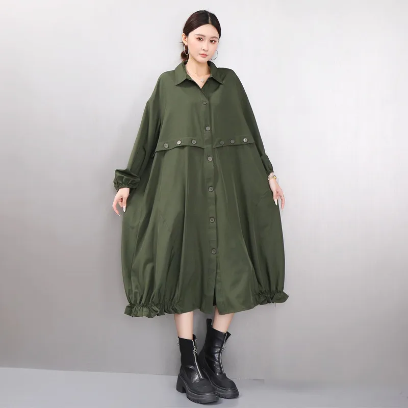 

Весенние элегантные свободные винтажные зеленые рубашки-платья 2026 года, женские модные платья с длинным рукавом оптом J2151