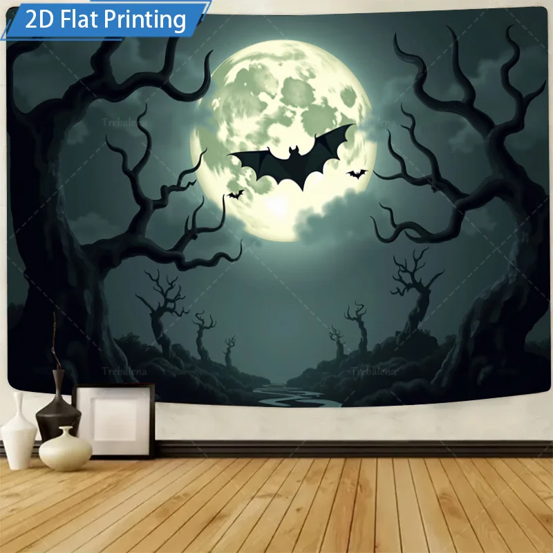 

1 шт. настенный гобелен Хэллоуин луна летучая мышь настенный гобелен, жуткий лес ночной декор сцены