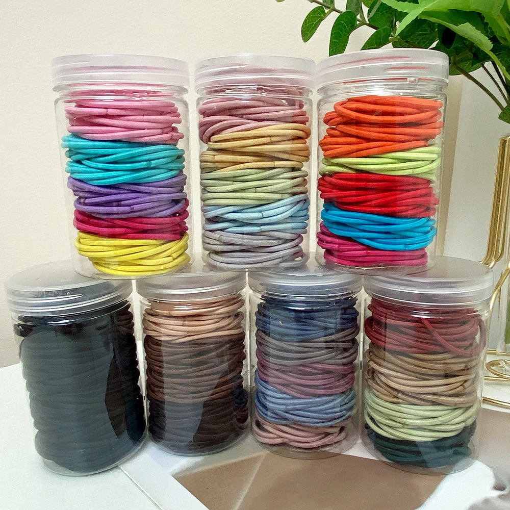 100pcs /Jar Hair Accessories For Girls Hair Rope High Elasticity Hairloop Simple And Generous Solid Color Head Rope Headwear