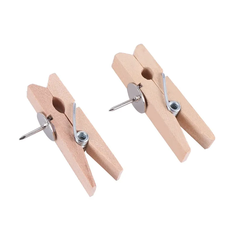 Push Pins With Wooden Clips Pushpins Tacks Thumbtacks, Creative Paper Clips With Pins For Cork Boards Notes Photos Wall And Craf