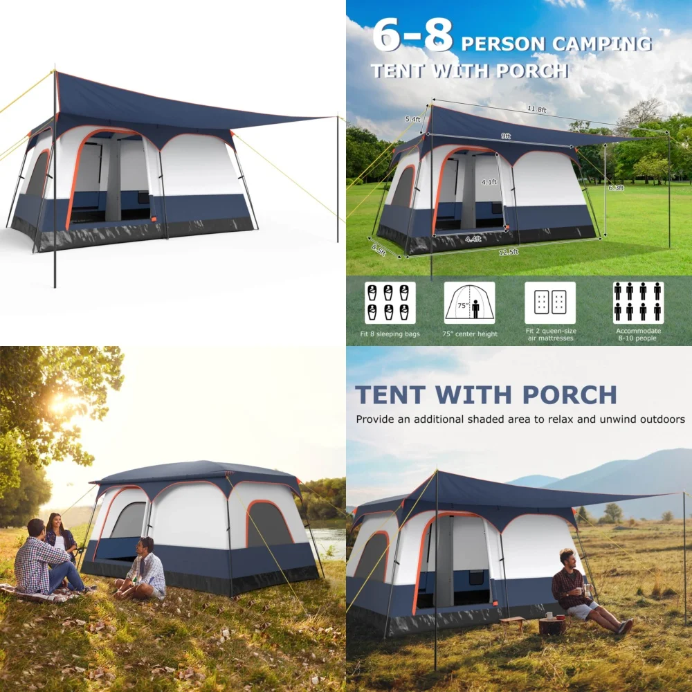 

GazebosSpacious 8-местная палатка для кемпинга с перегородкой, большое семейное укрытие с двойным входом на открытом воздухе