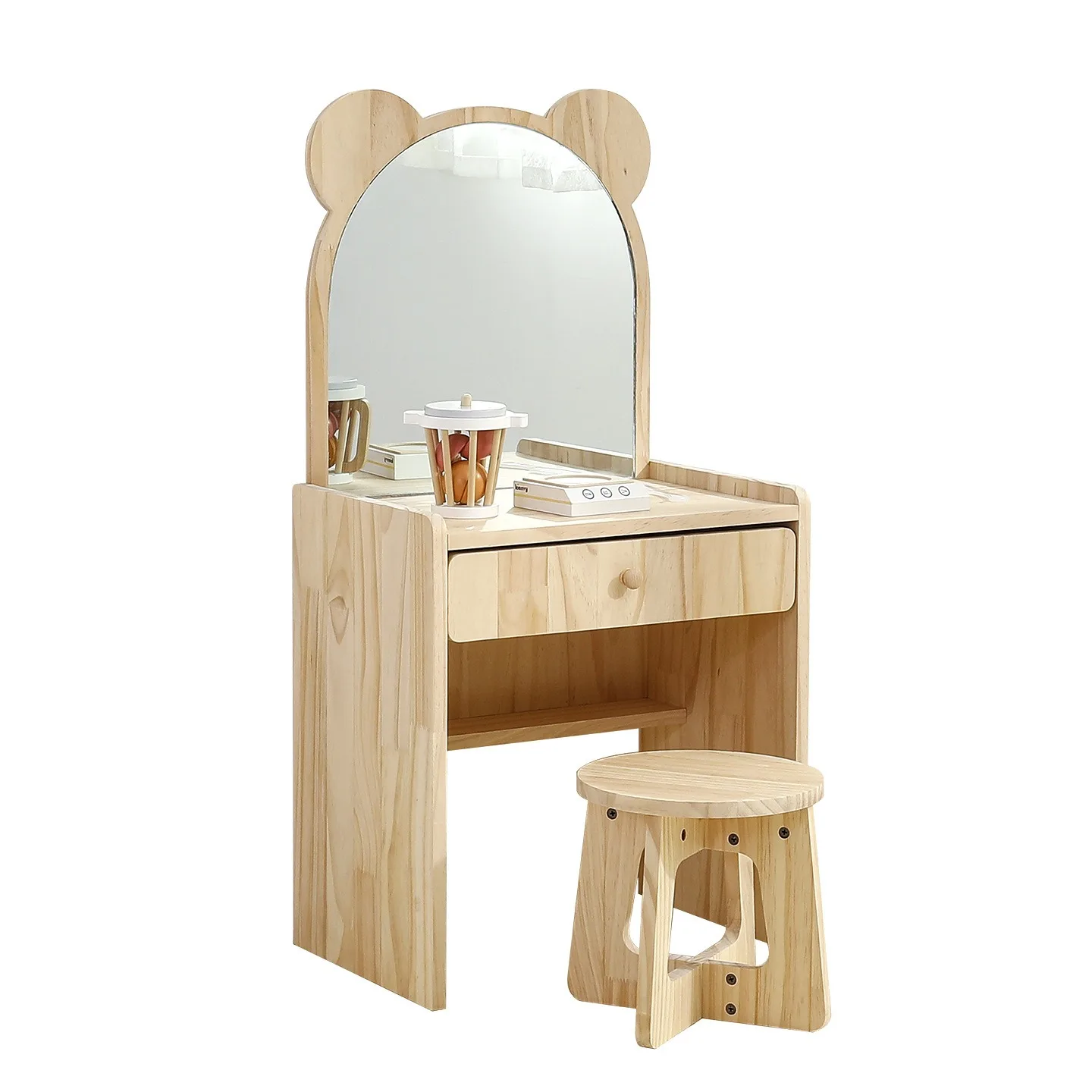 أثاث الأطفال طاولة مكياج خشبية للأطفال مع مقعد للعب الأميرة التظاهري للفتيات