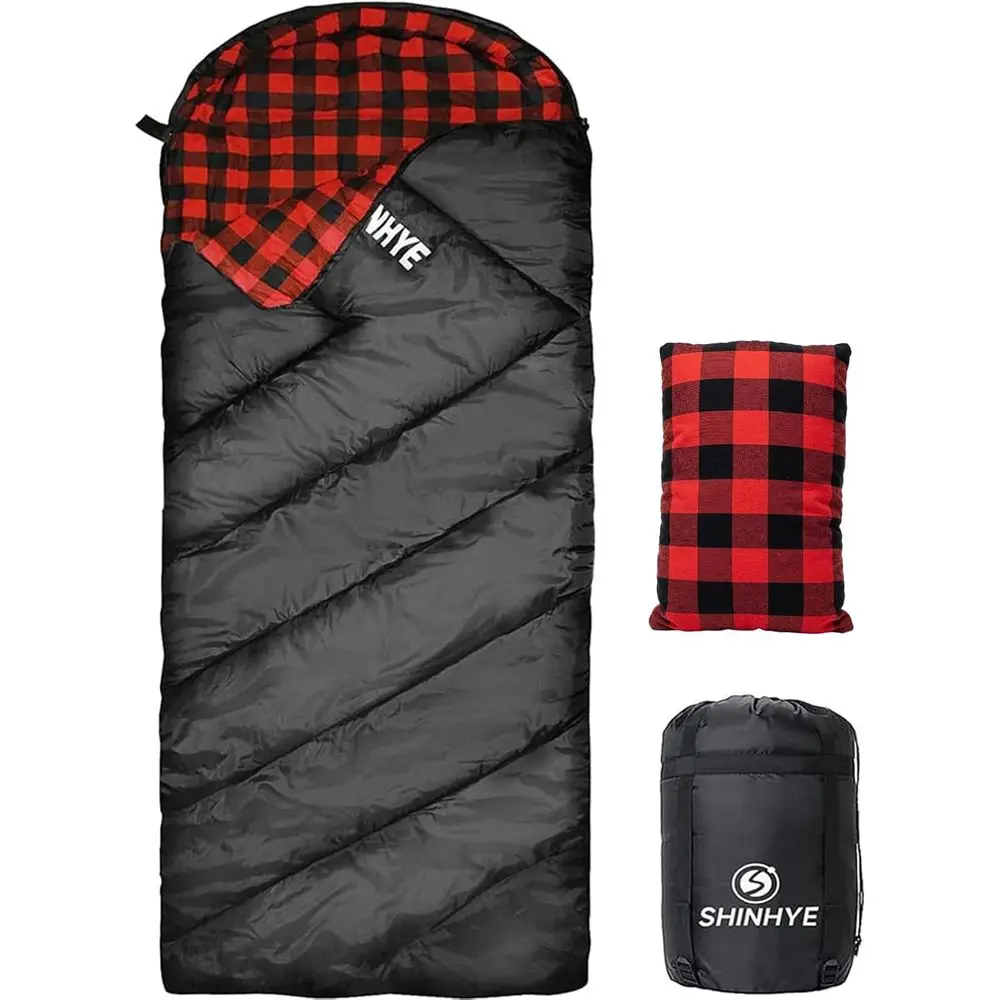 

Cotton Flannel 4-Season XXL Adult Sleeping Bag for Cold Weather Camping with Compression Sack