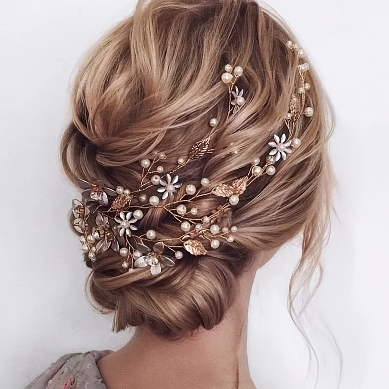 

1pc Luxurious Bridal Hair Accessory Alloy Pearl Flower Headband Wedding Banquet Party Elegant Women Jewelry Hair Comb Hair Band