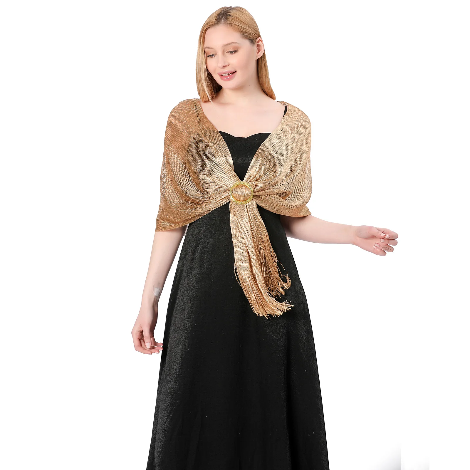 

Sparkling Metallic Scarf with Buckle Women's Evening Party Shawl Gold Silver Shiny Shawls for Bridal Bridesmaid Wedding Wraps