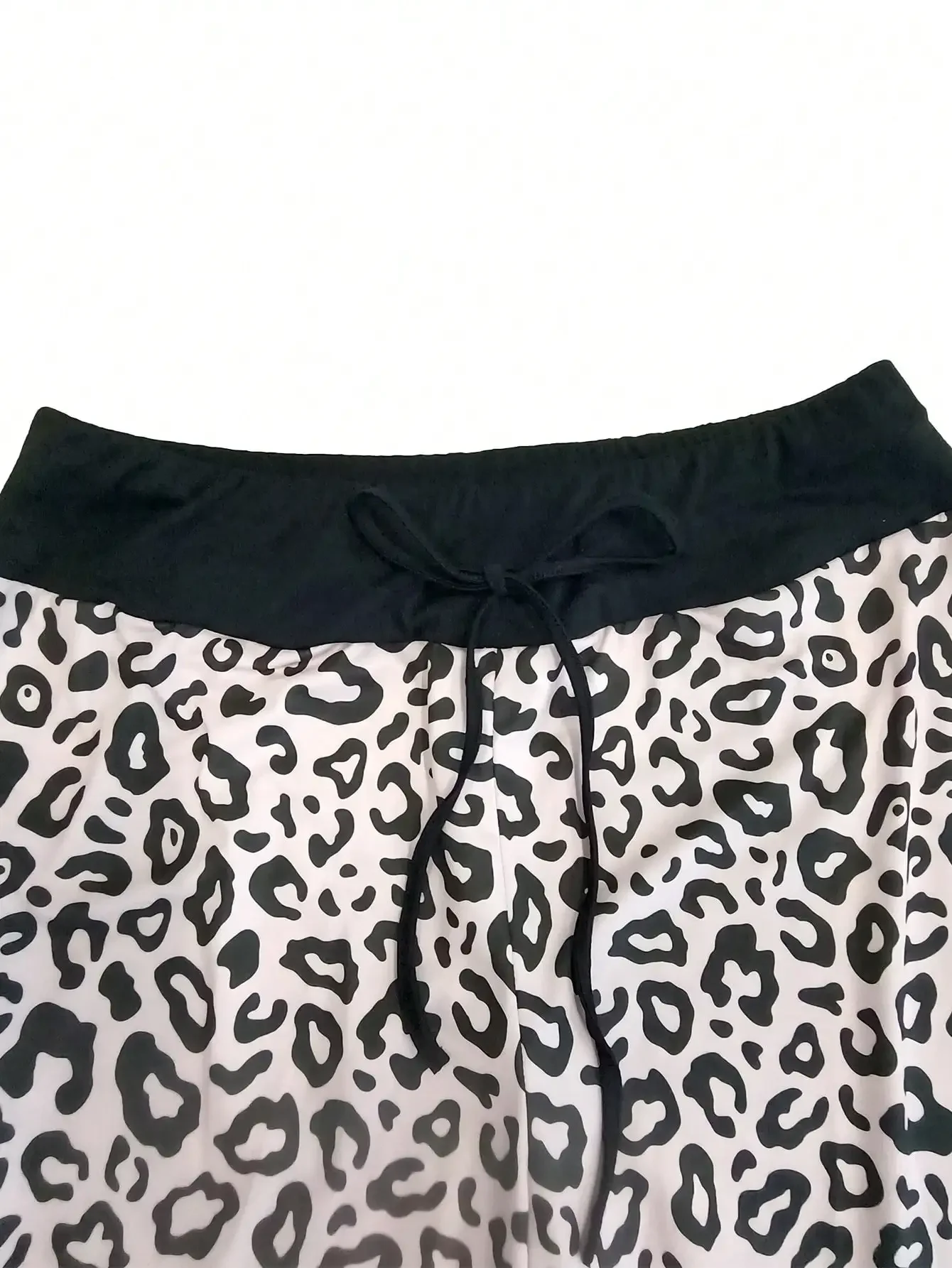 Pantalones de talla grande para primavera y otoño, pantalones de cintura elástica a la moda para mujer, pantalones holgados con cordón y estampado de leopardo, pantalones de piernas anchas