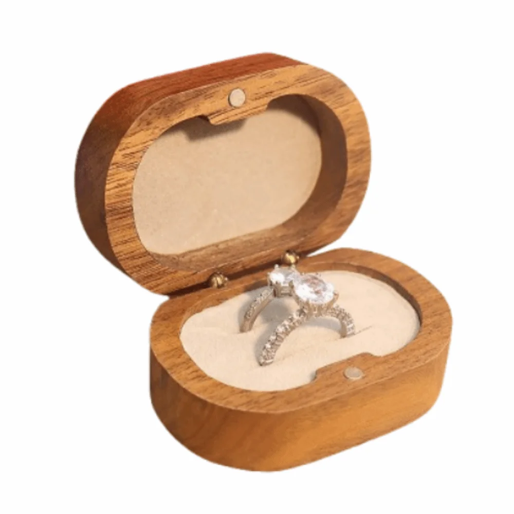 

Portable Handmade Wedding Ring Box Wooden Portable Ring Display Box Rustic Design Double Slots Rings Bearer Box Wedding Ceremony