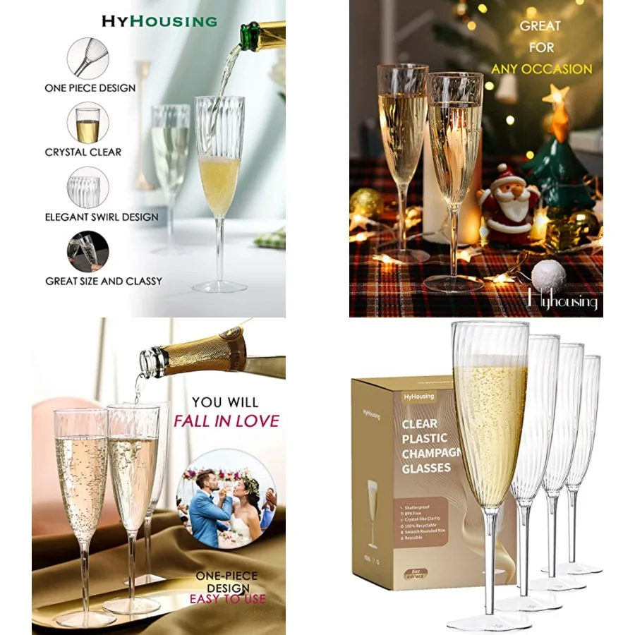 

48 Plastic Champagne Flutes, Clear Disposable Plastic Champagne Glasses Reusable Wine Cocktail Cups for Home Daily Life Party W
