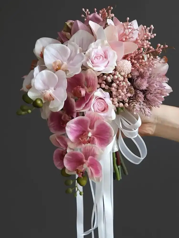 

Waterfall Wedding Bouquets for Bride Bridesmaids Artificial Flowers Casading Wedding Bouquet Wed Bridal Shower Decor
