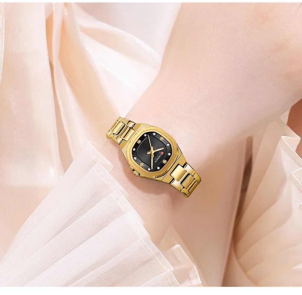 CURREN Gold Damenuhr mit Diamantakzenten, stilvollem Edelstahlband, elegantes Design, wird mit kostenloser Box geliefert – Detail 20