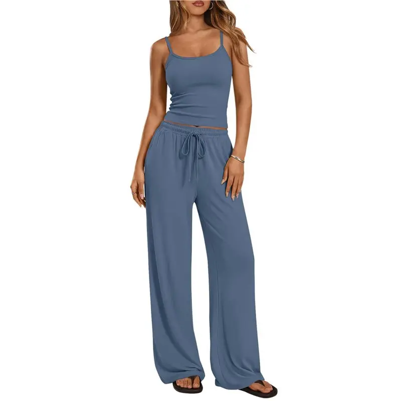 

CYL-Women's 2 Piece Lounge Set Spring Outfits - Camisole Top & Wide Leg Pants