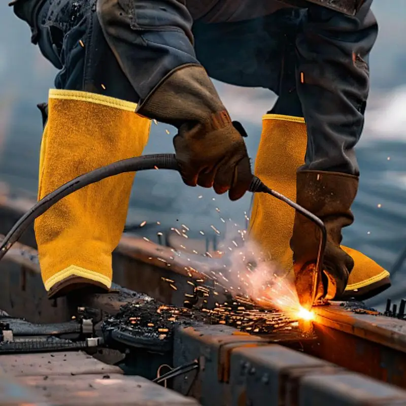 Welding Spats for Boots Welding Gaiters Cowhide Leather Welding Spats Heat and Abrasion Resistant Welding Boot Covers Welding