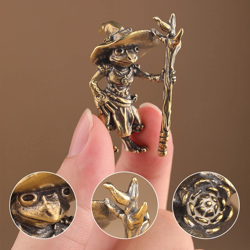 Vintage Brass Frog Wizard Statue Desktop Ornament Metal Cute Figurines Miniatures Home And Office Decoration Car Ornaments